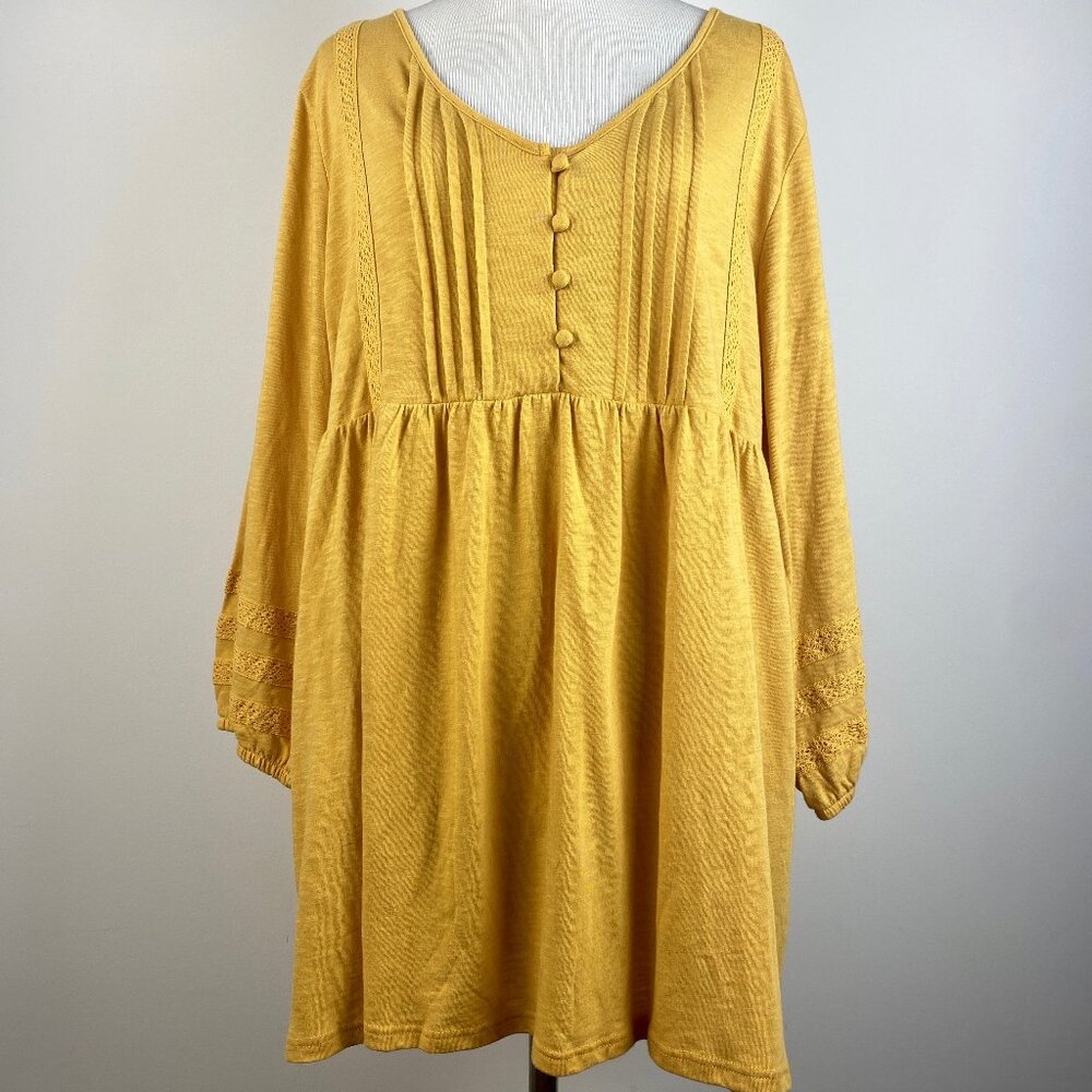 Sonoma Maternity Peasant Blouse Tunic Mustard Golden Yellow Crochet Trim Size L